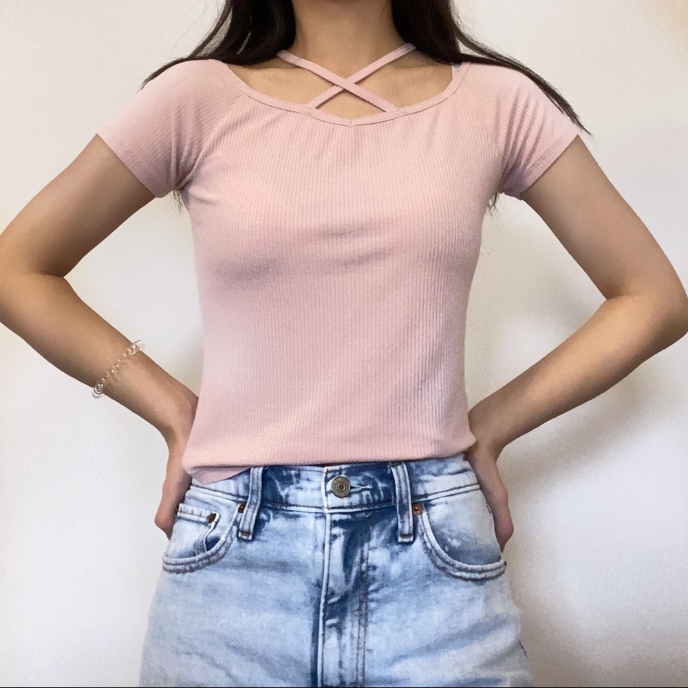 Pink strappy t shirt